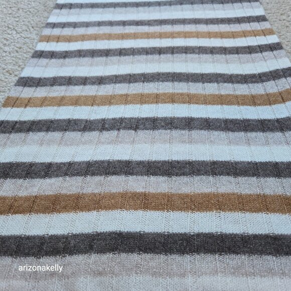 NWOT Cashmere Ribbed Scarf in Neutral Stripes - Picture 4 of 7